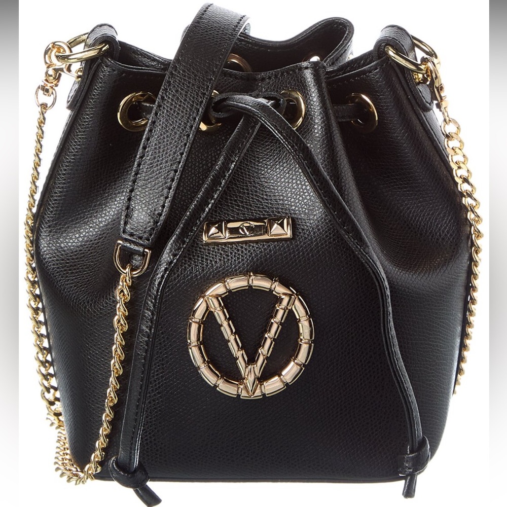 Valentino Black Leather Bucket Bag with Gold Chain